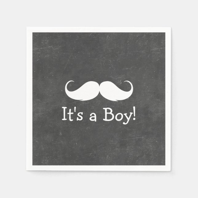 Servilleta De Papel Chalkboard Mustache Es un niño Baby Shower (Anverso)