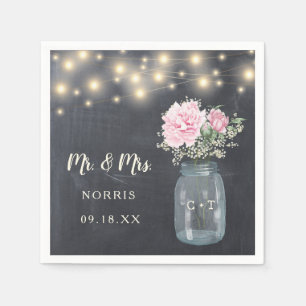 Servilleta De Papel Chalkboard Rústico Peony Floral Mason Jar   BODA