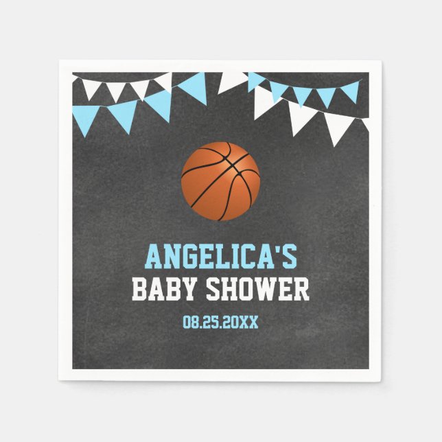 Servilleta De Papel Chalkboard Sports BASKETBALL Tema Baby Shower (Anverso)