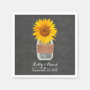 Servilleta De Papel Chalkboard Sunflower & Mason Jar Rustic Boda