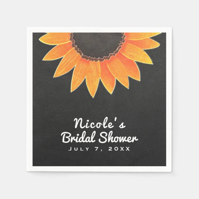 Servilleta De Papel Chalkboard Sunflower Rustic Country Bridal Shower (Anverso)
