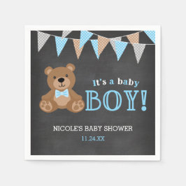Servilleta De Papel Chalkboard Teddy Bear Boy Baby Shower