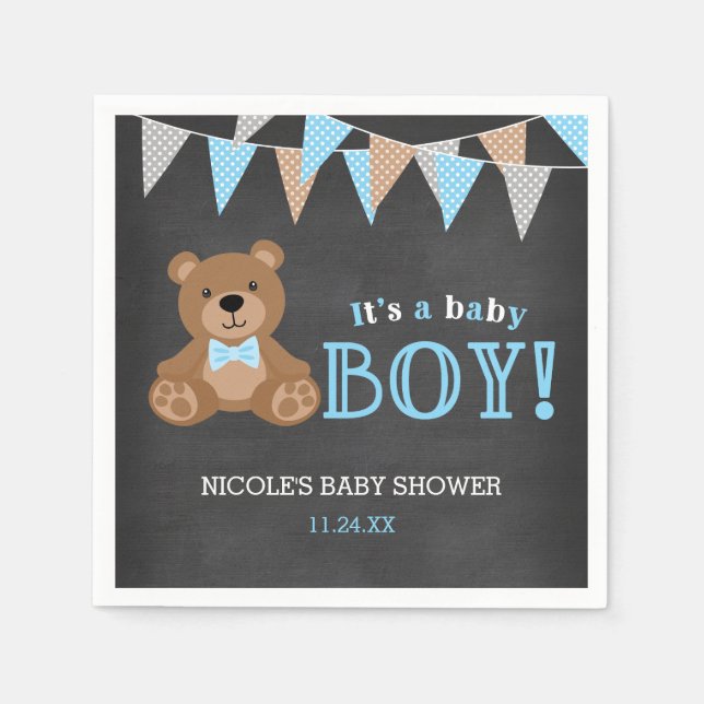 Servilleta De Papel Chalkboard Teddy Bear Boy Baby Shower (Anverso)
