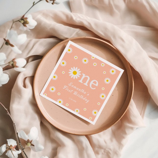 Servilleta De Papel Chamomile Daisy Flower Elegante Coral Cumpleaños (Subido por el creador)