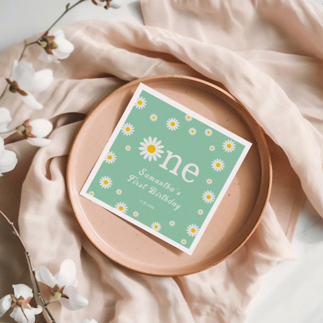 Servilleta De Papel Chamomile Daisy Flower Elegante cumpleaños verde (Subido por el creador)