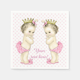 Servilleta De Papel Champagne de Bautizo de Gemelas Princesa Rosa Vint
