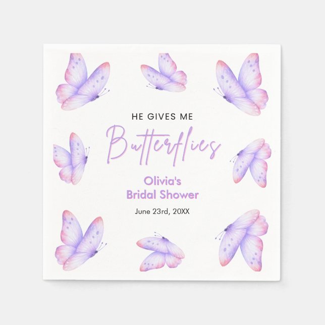 Servilleta De Papel Champagne de Despedida de Soltera Mariposas Rosada (Anverso)