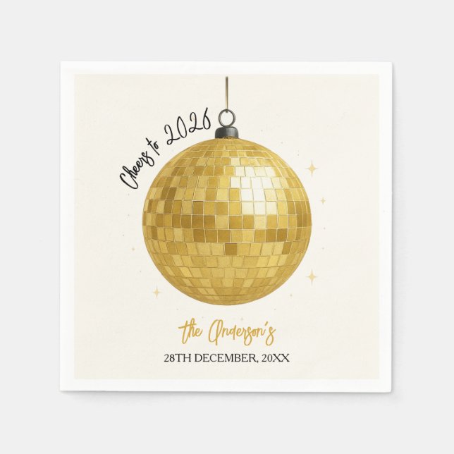 Servilleta De Papel Champagne Disco Ball 2026 New Year Eve (Anverso)