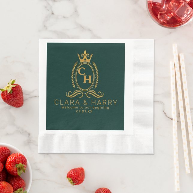 Servilleta De Papel Champagne gold minimal  lettering green weeding (In situ)