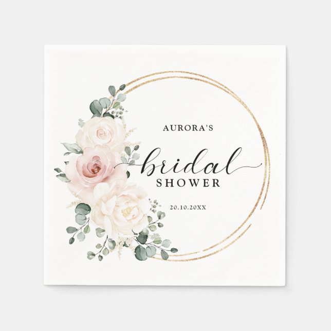 Servilleta De Papel Champagne Marfil Rosa Floral Bridal shower    (Anverso)
