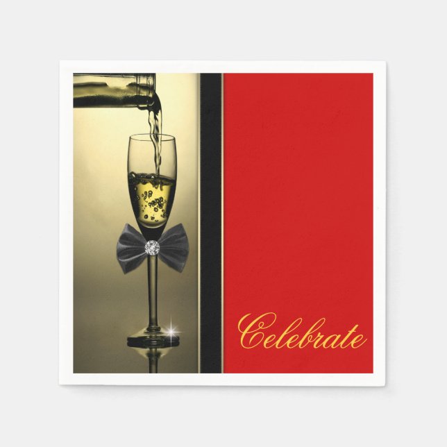 Servilleta De Papel Champagne Rojo y Dorado (Anverso)