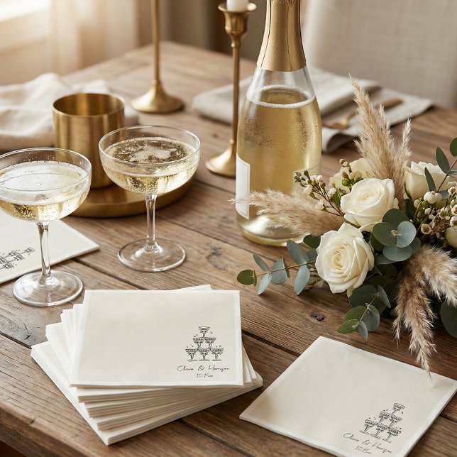 Servilleta De Papel Champagne Tower Doodle Custom Name Wedding (Subido por el creador)