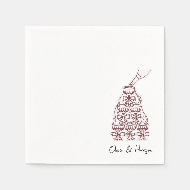 Servilleta De Papel Champagne Tower Sketch Custom Name Wedding Napkins (Anverso)