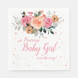 Servilleta De Papel Champán de Bebé Niña Floral Acuarela Rosa Melocotó