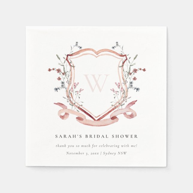 Servilleta De Papel Champán de boda cresta de acuarela de flor silvest (Anverso)