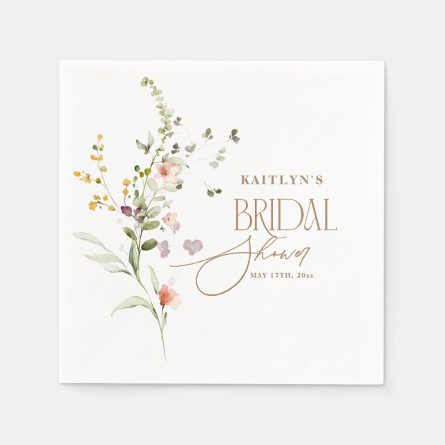 Servilleta De Papel Champán de boda de jardín de flores boho con letra (Anverso)
