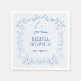 Servilleta De Papel Champán de boda floral de lazo azul