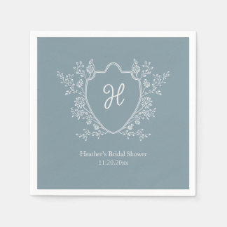 Servilleta De Papel Champán de boda Regency Crest Monograma Azul