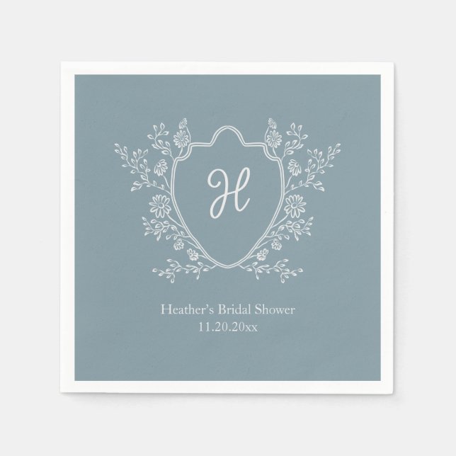 Servilleta De Papel Champán de boda Regency Crest Monograma Azul (Anverso)