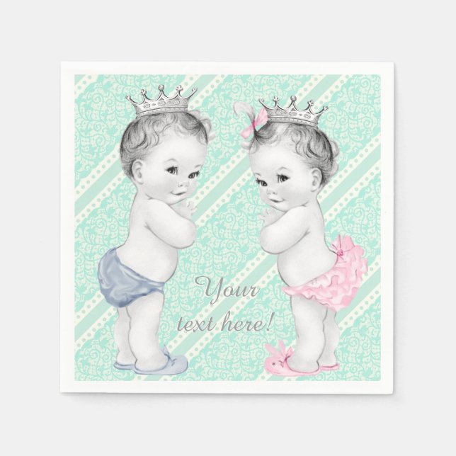 Servilleta De Papel Champán de Gemelos Príncipe y Princesa (Anverso)