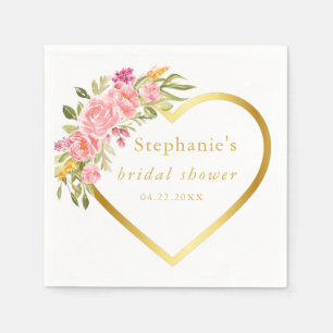 Servilleta De Papel Champán Floral de Corazón Despedida de Soltera