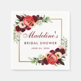 Servilleta De Papel Champán Nupcial Bohemio Dorado Floral Burgundy Acu