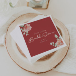 Servilleta De Papel Champán Nupcial con Guion Floral Acuarela Roja Mod