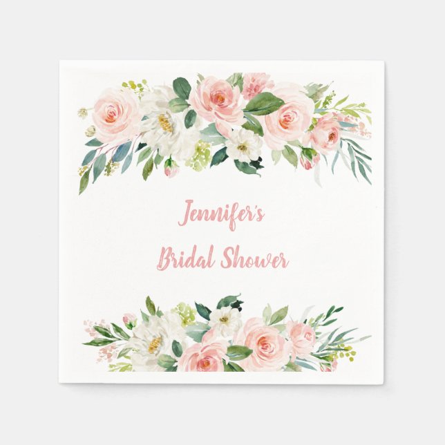 Servilleta De Papel Champán Rosa Floral Despedida de Soltera (Anverso)