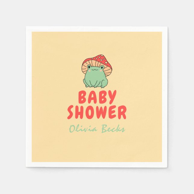Servilleta De Papel champiñón con Baby Shower de rana (Anverso)