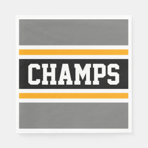 Servilleta De Papel CHAMPS Sporty Athletic Gray Black Yellow Stripes