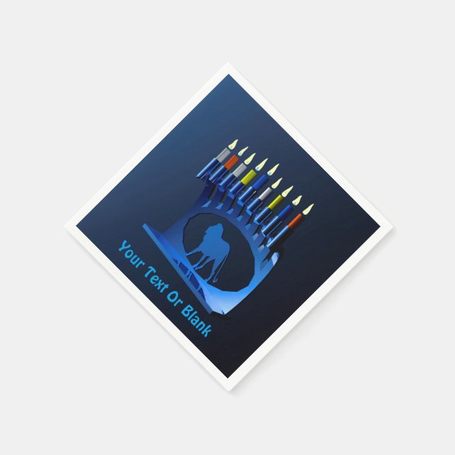 Servilleta De Papel Chanukkah Menorah azul metálico (Borde)