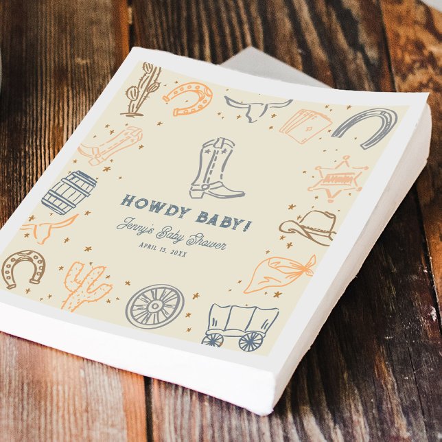 Servilleta De Papel Chaparrito Bebé Vaquero Occidental Fiesta de Bebé (Howdy Baby Western Cowboy Baby Shower Napkins)