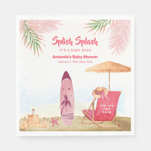 Servilleta De Papel Chapoteo Aloha Surfboard Playa Baby Shower 