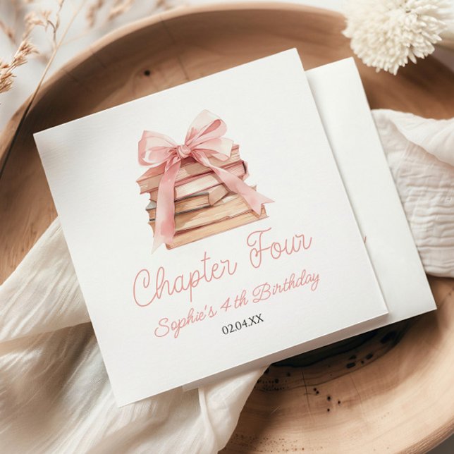 Servilleta De Papel Chapter Three Pink Bow Books 4th Birthday Party (Subido por el creador)
