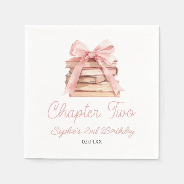 Servilleta De Papel Chapter Two Pink Bow Books 2nd Birthday Party (Anverso)