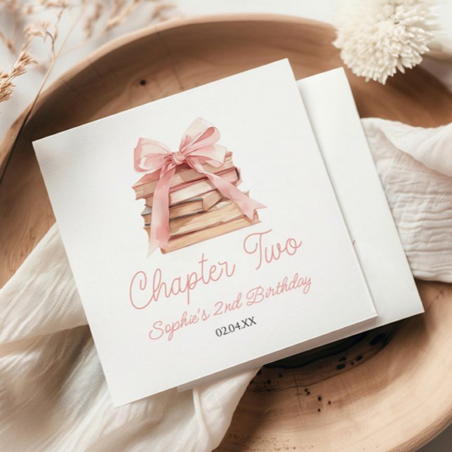 Servilleta De Papel Chapter Two Pink Bow Books 2nd Birthday Party (Subido por el creador)