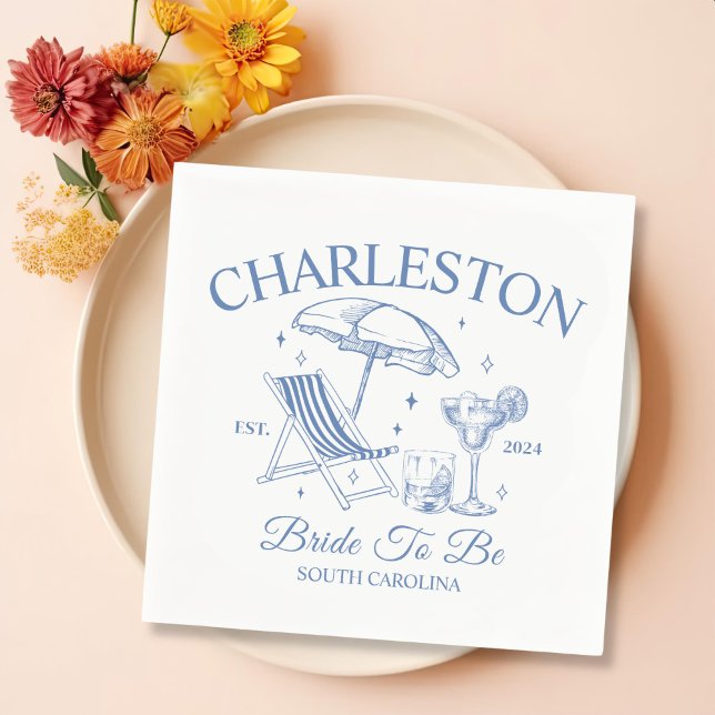 Servilleta De Papel Charleston Blue Bachelorette Bride Ser Fiesta (Subido por el creador)