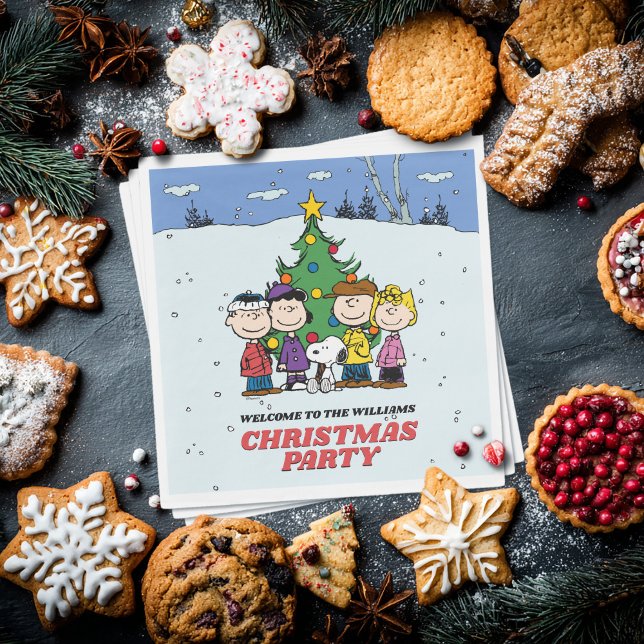 Servilleta De Papel Charlie Brown y Fiesta de Navidades de amigos (Napkin on table with cookies)