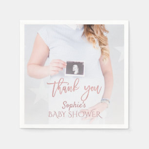 Servilleta De Papel Charm Photo Baby Shower Rosa Gold Gracias