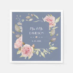 Servilleta De Papel Charm Pink Floral Dusty Blue Boda
