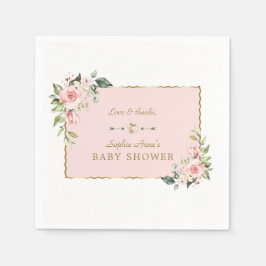 Servilleta De Papel Charm Pink Rubor Flores Gold Frame Baby Shower