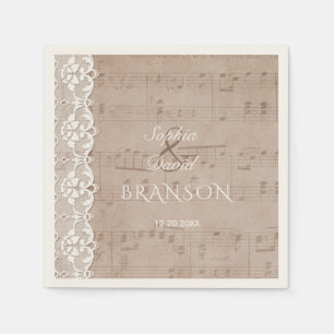 Servilleta De Papel Charm Vintage Music Sheet y Lace Boda