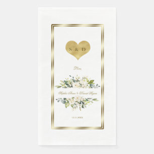 Servilleta De Papel Charm White Flowers Gold Monograma Boda
