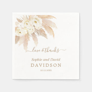 Servilleta De Papel Charm White Roses Pampas Grass Boda