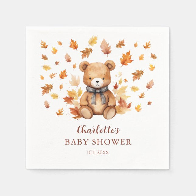 Servilleta De Papel Charming Autumn Teddy Bear Baby Shower (Anverso)