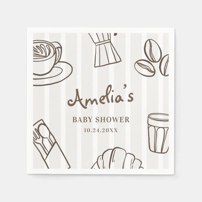 Servilleta De Papel Charming Cafe Bebe Rayas Baby Shower (Anverso)