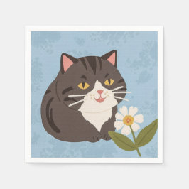Servilleta De Papel Charming Cute Gray Cat with a Chamomile FLower
