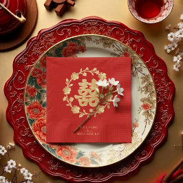 Servilleta De Papel Charming Glitter Floral Chinese Double Happiness