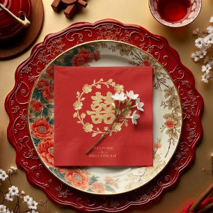 Servilleta De Papel Charming Glitter Floral Chinese Double Happiness