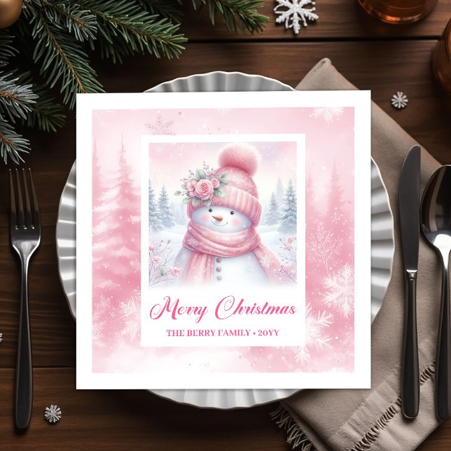 Servilleta De Papel Charming Pink Snowman Kids Cozy Winter Scene Xmas (Charming Pink Snowman Kids Cozy Winter Scene Christmas Napkins

)